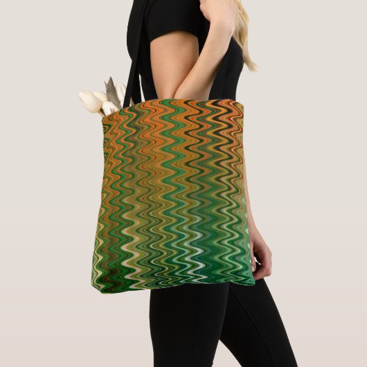 Kleurrijk groen Oranje Zigzag Patroon Tote Bag (Dichtbij)