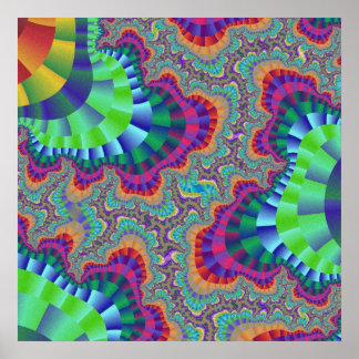 Kleurrijk groen, roze en Oranje fractal Poster