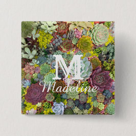 Kleurrijk groen vetplanten vierkante button 5,1 cm