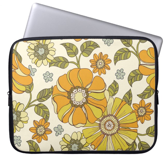 Kleurrijk groot, met de hand getekend Floral  Zee Laptop Sleeve (Voorkant)