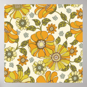 Kleurrijk groot, met de hand getekend Floral  Zee Poster