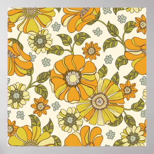 Kleurrijk groot, met de hand getekend Floral  Zee Poster (Voorkant)