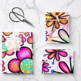 Kleurrijk Groovy 70's Doodle Bloemen Patroon Inpakpapier Vel