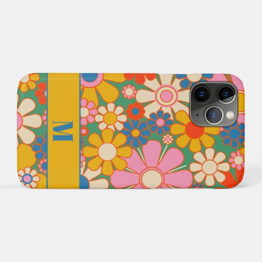 Kleurrijk Groovy Retro Bloempatroon met Initiaal Case-Mate iPhone Case (Achterkant (horizontaal))