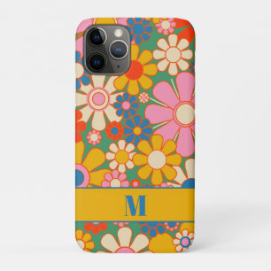 Kleurrijk Groovy Retro Bloempatroon met Initiaal Case-Mate iPhone Case