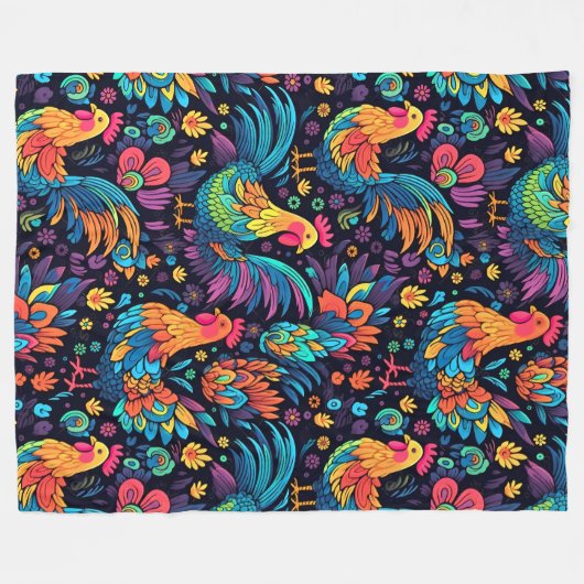 Kleurrijk Haan patroon Fleece Deken (Voorkant (Horizontaal))