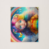 Kleurrijk haar klein meisje met vlinders legpuzzel (Verticaal)