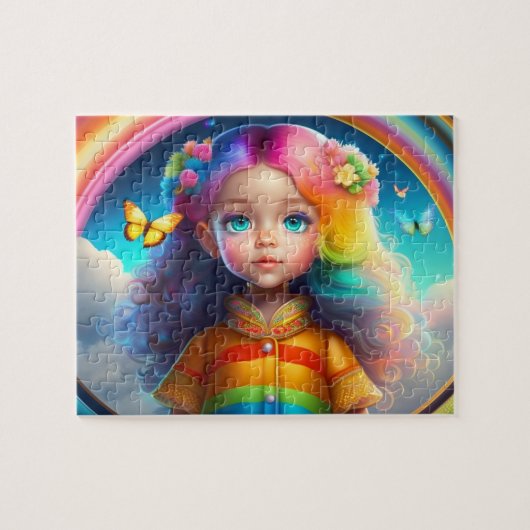 Kleurrijk Haar Meisje Met Vlinders Legpuzzel (Horizontaal)