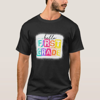 Kleurrijk Hallo Eerste graad Vierkant 1e dag O T-shirt