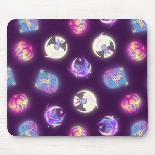 Kleurrijk halloween Cute Bats Tekenpatroon Muismat (Voorkant)