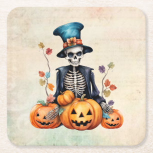 Kleurrijk Halloween Skeleton Papier Onderzetter