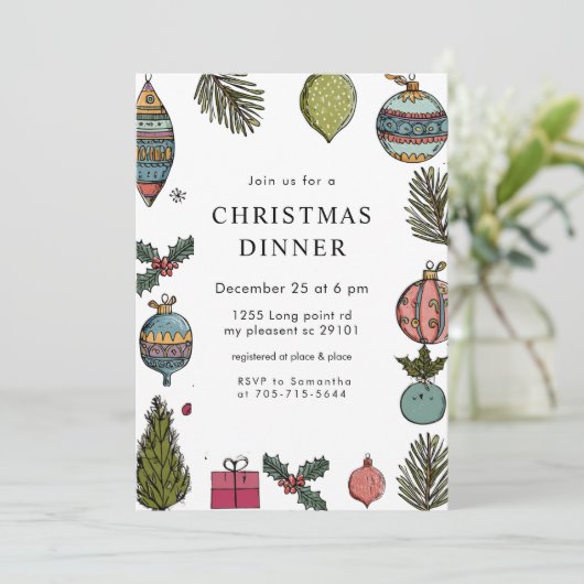 Kleurrijk handgetekend kerstdiner kaart (Staand voorkant)