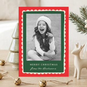 Kleurrijk handgetekend Scallop-frame Kerstfoto Feestdagenkaart