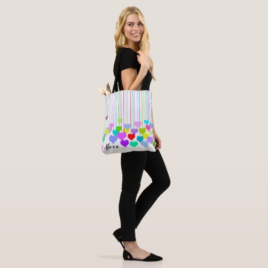 kleurrijk hangend hart tote bag (Op model)