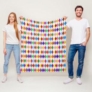 Kleurrijk Harlekijn Diamanten Ontwerp Wit Fleece Deken