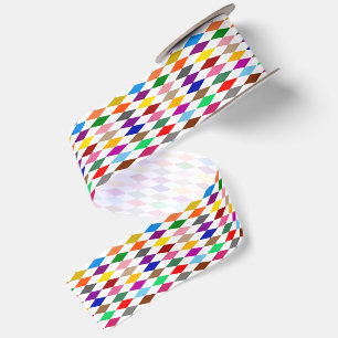 Kleurrijk Harlekijn Diamanten Ontwerp Wit Satijnen Lint