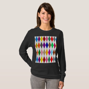 Kleurrijk Harlekijn Diamanten Ontwerp Wit T-shirt