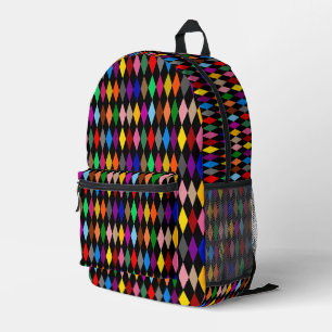 Kleurrijk Harlekijn Diamanten Ontwerp Zwart Bedrukte Rugzak