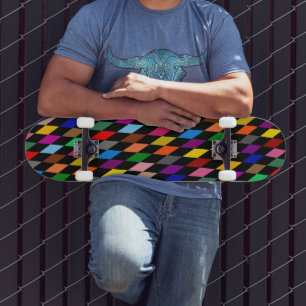 Kleurrijk Harlekijn Diamanten Ontwerp Zwart Persoonlijk Skateboard