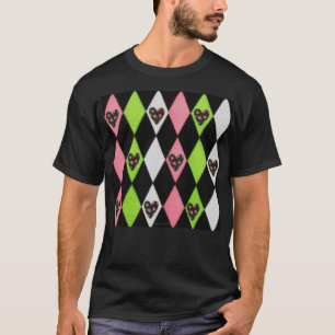 Kleurrijk Harlekijnprint met Roze Hartjes T-shirt