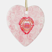 Kleurrijk hart boven rode Abstracte Valentijn Keramisch Ornament (Rechts)