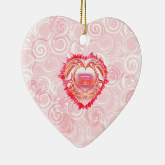 Kleurrijk hart boven rode Abstracte Valentijn Keramisch Ornament (Rechts)