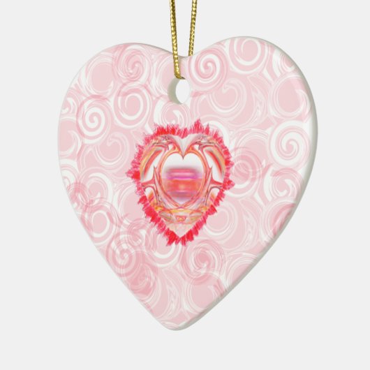 Kleurrijk hart boven rode Abstracte Valentijn Keramisch Ornament (Links)