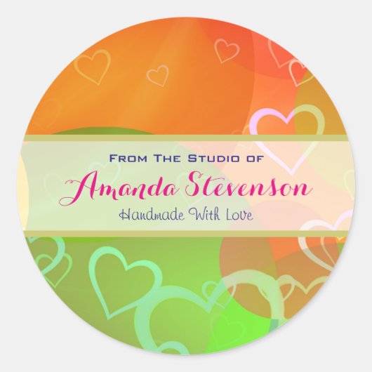 Kleurrijk hart Handgemaakt met liefde Ronde Sticker (Voorkant)