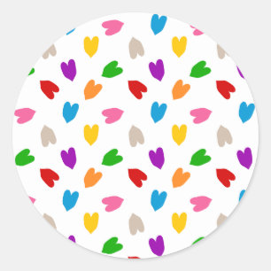 Kleurrijk Hartjes Patroon Design Wit  Ronde Sticker