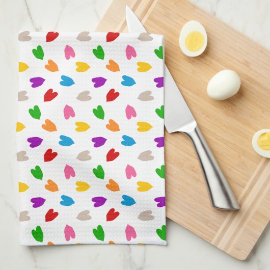 Kleurrijk Hartjes Patroon Design Wit Theedoek (Quarter Fold)
