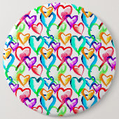 Kleurrijk hartjes patroon ronde button 6,0 cm (Voorkant)