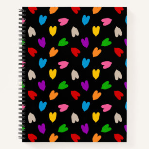Kleurrijk Hartjes Patroon Zwart  Notitieboek