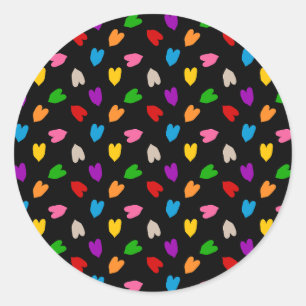Kleurrijk Hartjes Patroon Zwart Ronde Sticker