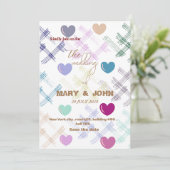 Kleurrijk Hartpatroon Huwelijksuitnodiging | Moder Kaart (Staand voorkant)