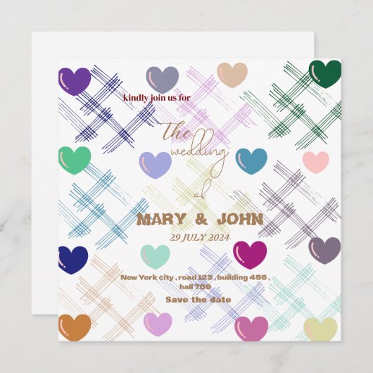Kleurrijk Hartpatroon Huwelijksuitnodiging | Moder Save The Date (Voorkant / Achterkant)