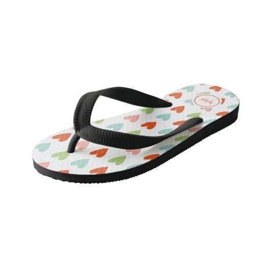 Kleurrijk hartpatroon monogram kinder teenslippers (Schuin)