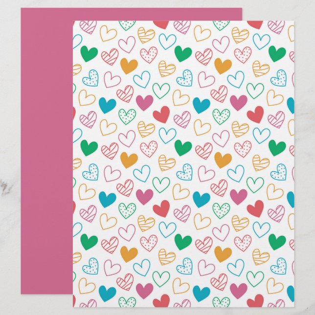 Kleurrijk Hartpatroon Scrapbook Papier (Voorkant / Achterkant)