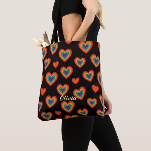 Kleurrijk Hartpatroon Tote Bag (Dichtbij)