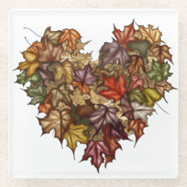 KLEURRIJK HARTVORMIG BOEKET VAN HERFSTBLADEREN GLAZEN ONDERZETTER