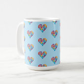 Kleurrijk Hearts Design, Blauw, Geniet!, Custom Koffiemok (Voorkant links)