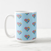Kleurrijk Hearts Design, Blauw, Geniet!, Custom Koffiemok (Links)