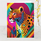 Kleurrijk Hedendaags Oerwoud Cheetah Portret Kaart (Gele Bloem)