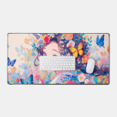 Kleurrijk Heerlijk Bloemen Meisje met Vlinder Bureaumat (Keyboard & Muis)