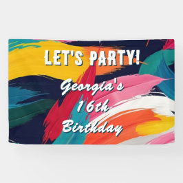Kleurrijk helder 16e verjaardagsfeest voor tieners spandoek