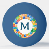 Kleurrijk helder mozaïek randpatroon monogram pingpongbal (Achterkant)