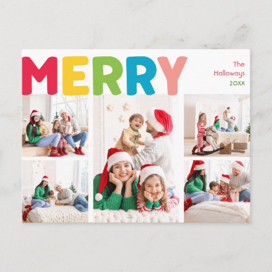 Kleurrijk & Helder Vrolijk Jaar in Review Vijf Fot Feestdagenkaart (Voorkant)