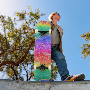 Kleurrijk helderRainbow Glitter Gold Agate Persoonlijk Skateboard