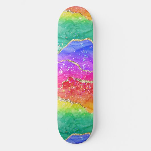 Kleurrijk helderRainbow Glitter Gold Agate Persoonlijk Skateboard (Voorkant)