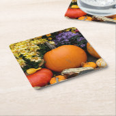 Kleurrijk herfst decoratief pompoenscherm kartonnen onderzetters (Schuin)