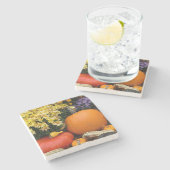 Kleurrijk herfst decoratief pompoenscherm stenen onderzetter (Zijkant)